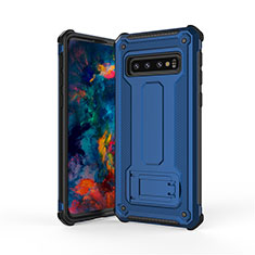 Coque Contour Silicone et Plastique Housse Etui Mat avec Support T01 pour Samsung Galaxy S10 5G Bleu et Noir