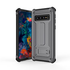 Coque Contour Silicone et Plastique Housse Etui Mat avec Support T01 pour Samsung Galaxy S10 5G Gris