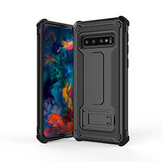 Coque Contour Silicone et Plastique Housse Etui Mat avec Support T01 pour Samsung Galaxy S10 5G Noir