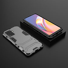 Coque Contour Silicone et Plastique Housse Etui Mat avec Support T02 pour Oppo F19 Pro Gris