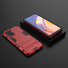 Coque Contour Silicone et Plastique Housse Etui Mat avec Support T02 pour Oppo F19 Pro Rouge