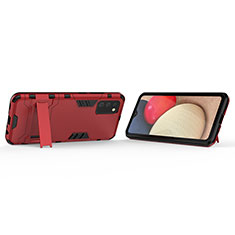 Coque Contour Silicone et Plastique Housse Etui Mat avec Support T02 pour Samsung Galaxy A03s Rouge