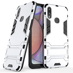 Coque Contour Silicone et Plastique Housse Etui Mat avec Support T02 pour Samsung Galaxy A10s Argent