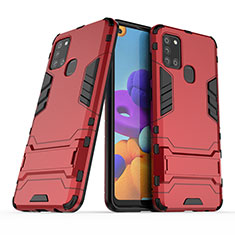 Coque Contour Silicone et Plastique Housse Etui Mat avec Support T02 pour Samsung Galaxy A21s Rouge