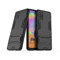 Coque Contour Silicone et Plastique Housse Etui Mat avec Support T02 pour Samsung Galaxy A31 Noir