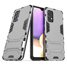 Coque Contour Silicone et Plastique Housse Etui Mat avec Support T02 pour Samsung Galaxy A32 4G Gris