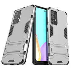 Coque Contour Silicone et Plastique Housse Etui Mat avec Support T02 pour Samsung Galaxy A52 4G Gris