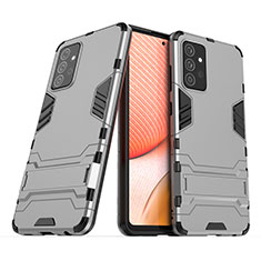 Coque Contour Silicone et Plastique Housse Etui Mat avec Support T02 pour Samsung Galaxy A72 4G Gris