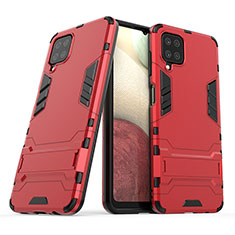 Coque Contour Silicone et Plastique Housse Etui Mat avec Support T02 pour Samsung Galaxy F12 Rouge