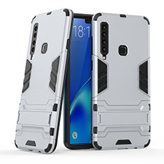 Coque Contour Silicone et Plastique Housse Etui Mat avec Support T03 pour Samsung Galaxy A9s Argent