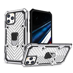 Coque Contour Silicone et Plastique Housse Etui Mat avec Support YF1 pour Apple iPhone 14 Pro Argent