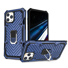 Coque Contour Silicone et Plastique Housse Etui Mat avec Support YF1 pour Apple iPhone 14 Pro Bleu