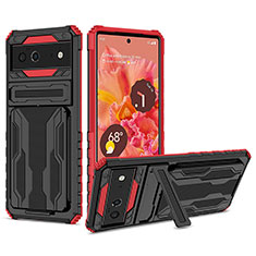 Coque Contour Silicone et Plastique Housse Etui Mat avec Support YF1 pour Google Pixel 6 5G Rouge