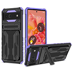 Coque Contour Silicone et Plastique Housse Etui Mat avec Support YF1 pour Google Pixel 6 5G Violet