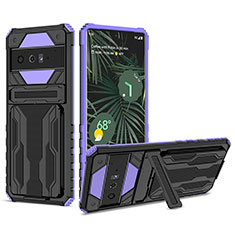 Coque Contour Silicone et Plastique Housse Etui Mat avec Support YF1 pour Google Pixel 6 Pro 5G Violet