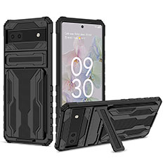 Coque Contour Silicone et Plastique Housse Etui Mat avec Support YF1 pour Google Pixel 6a 5G Noir