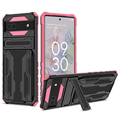 Coque Contour Silicone et Plastique Housse Etui Mat avec Support YF1 pour Google Pixel 6a 5G Rose