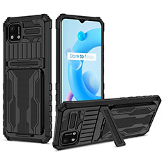 Coque Contour Silicone et Plastique Housse Etui Mat avec Support YF1 pour Realme C11 (2021) Noir