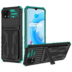 Coque Contour Silicone et Plastique Housse Etui Mat avec Support YF1 pour Realme C11 (2021) Vert