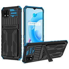 Coque Contour Silicone et Plastique Housse Etui Mat avec Support YF1 pour Realme C20 Bleu