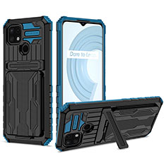 Coque Contour Silicone et Plastique Housse Etui Mat avec Support YF1 pour Realme C21 Bleu