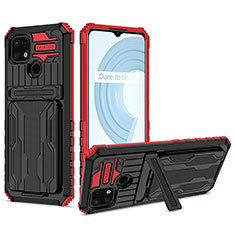 Coque Contour Silicone et Plastique Housse Etui Mat avec Support YF1 pour Realme C21 Rouge