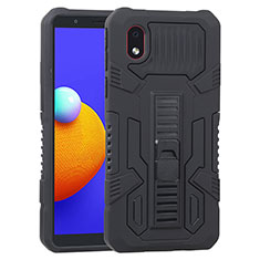 Coque Contour Silicone et Plastique Housse Etui Mat avec Support YF1 pour Samsung Galaxy A01 Core Noir