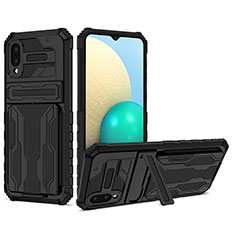 Coque Contour Silicone et Plastique Housse Etui Mat avec Support YF1 pour Samsung Galaxy A02 Noir