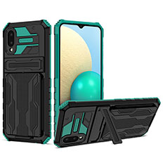 Coque Contour Silicone et Plastique Housse Etui Mat avec Support YF1 pour Samsung Galaxy A02 Vert