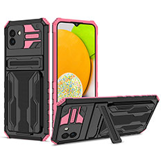 Coque Contour Silicone et Plastique Housse Etui Mat avec Support YF1 pour Samsung Galaxy A03 Rose