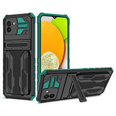 Coque Contour Silicone et Plastique Housse Etui Mat avec Support YF1 pour Samsung Galaxy A03 Vert