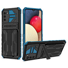 Coque Contour Silicone et Plastique Housse Etui Mat avec Support YF1 pour Samsung Galaxy A03s Bleu