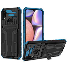 Coque Contour Silicone et Plastique Housse Etui Mat avec Support YF1 pour Samsung Galaxy A10s Bleu