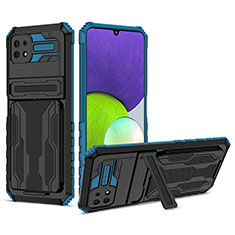 Coque Contour Silicone et Plastique Housse Etui Mat avec Support YF1 pour Samsung Galaxy A22 5G Bleu