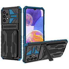 Coque Contour Silicone et Plastique Housse Etui Mat avec Support YF1 pour Samsung Galaxy A23 4G Bleu