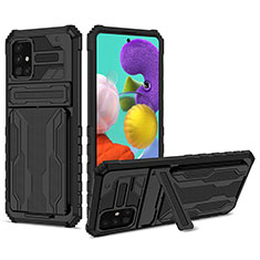 Coque Contour Silicone et Plastique Housse Etui Mat avec Support YF1 pour Samsung Galaxy A31 Noir