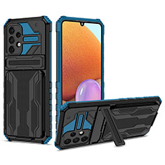 Coque Contour Silicone et Plastique Housse Etui Mat avec Support YF1 pour Samsung Galaxy A32 4G Bleu