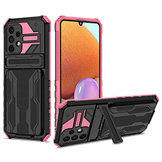 Coque Contour Silicone et Plastique Housse Etui Mat avec Support YF1 pour Samsung Galaxy A32 4G Rose