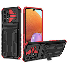 Coque Contour Silicone et Plastique Housse Etui Mat avec Support YF1 pour Samsung Galaxy A32 4G Rouge