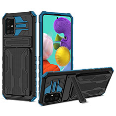 Coque Contour Silicone et Plastique Housse Etui Mat avec Support YF1 pour Samsung Galaxy A51 5G Bleu