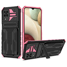 Coque Contour Silicone et Plastique Housse Etui Mat avec Support YF1 pour Samsung Galaxy F12 Or Rose