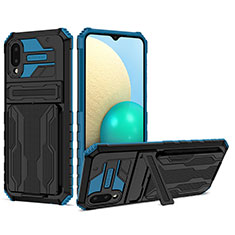 Coque Contour Silicone et Plastique Housse Etui Mat avec Support YF1 pour Samsung Galaxy M02 Bleu