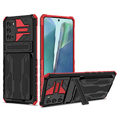 Coque Contour Silicone et Plastique Housse Etui Mat avec Support YF1 pour Samsung Galaxy Note 20 5G Rouge