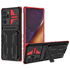 Coque Contour Silicone et Plastique Housse Etui Mat avec Support YF1 pour Samsung Galaxy Note 20 Ultra 5G Rouge