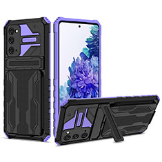 Coque Contour Silicone et Plastique Housse Etui Mat avec Support YF1 pour Samsung Galaxy S20 FE 4G Violet