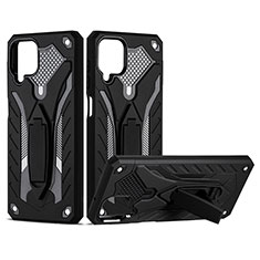 Coque Contour Silicone et Plastique Housse Etui Mat avec Support YF2 pour Samsung Galaxy A12 Noir