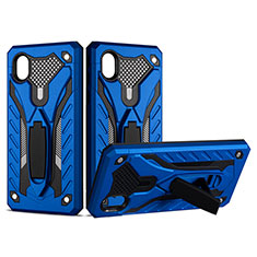 Coque Contour Silicone et Plastique Housse Etui Mat avec Support YF2 pour Samsung Galaxy M01 Core Bleu