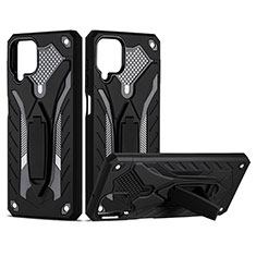 Coque Contour Silicone et Plastique Housse Etui Mat avec Support YF2 pour Samsung Galaxy M12 Noir