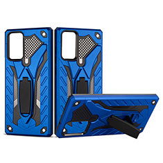 Coque Contour Silicone et Plastique Housse Etui Mat avec Support YF2 pour Samsung Galaxy Note 20 5G Bleu