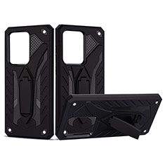 Coque Contour Silicone et Plastique Housse Etui Mat avec Support YF2 pour Samsung Galaxy S20 Ultra Noir